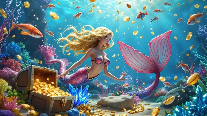 Adegan target ikan berwarna di arena arcade bawah laut