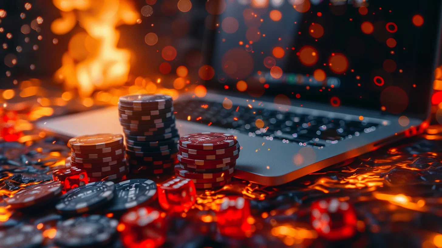 Tampilan ruang kasino dengan meja permainan digital