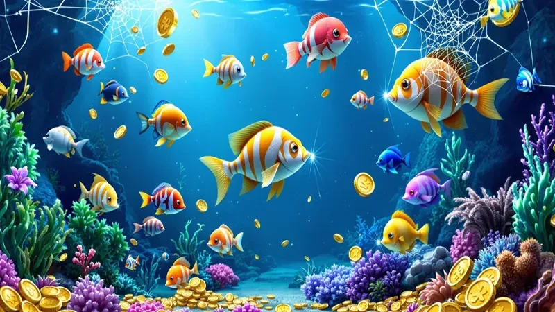 Arena tembak ikan dengan meriam, proyektil, dan beragam sasaran laut